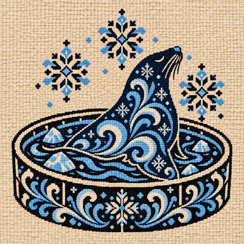 The Ånga seal in a cold plunge tub, woven in wool