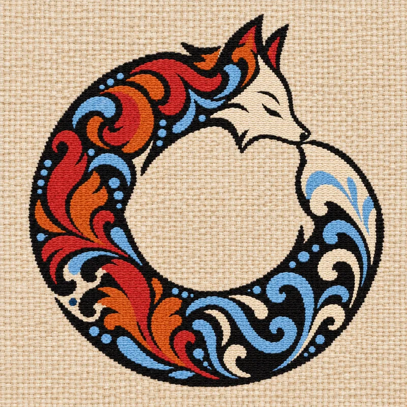 The Ånga fox curled in a circle, woven in wool